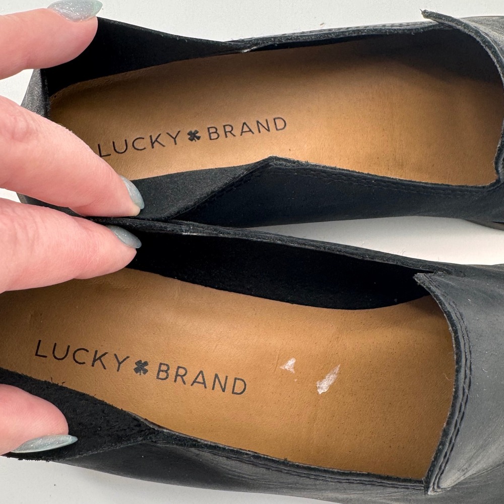 Lucky Brand Cahill Black Leather Loafer Flats 9.5 Minimalist Academia Casual - Picture 7 of 8